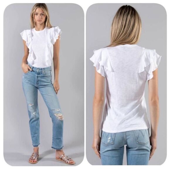 Veronica Beard Bea Short Sleeve Ruffle Tee - Size XL MSRP: $ 168.00 - Picture 1 of 8